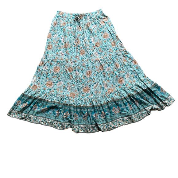 Simplee Boho Mint Floral Print Maxi Skirt Cottagecore Gypsy Hippie Bohemian, 2XL - Picture 3 of 16